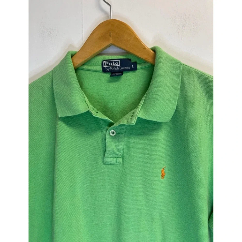 Polo Ralph Lauren Men's L Polo Shirt Green Orange Pony Logo Classic‎ Fit